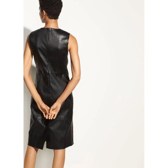Vince Sleeveless Leather Knee-length Dress In Black - Picture 6 of 10